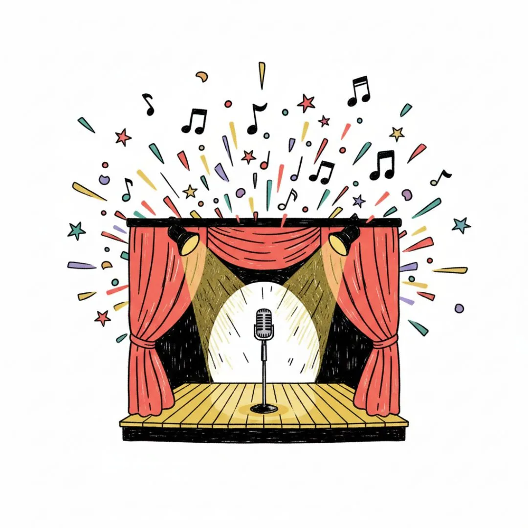 Showcase Concert stage with microphone and music notes